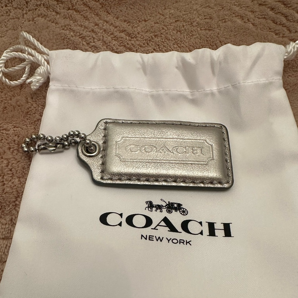 Coach Metallic Silver Leather Hang Tag Replacement w/ Ball Chain